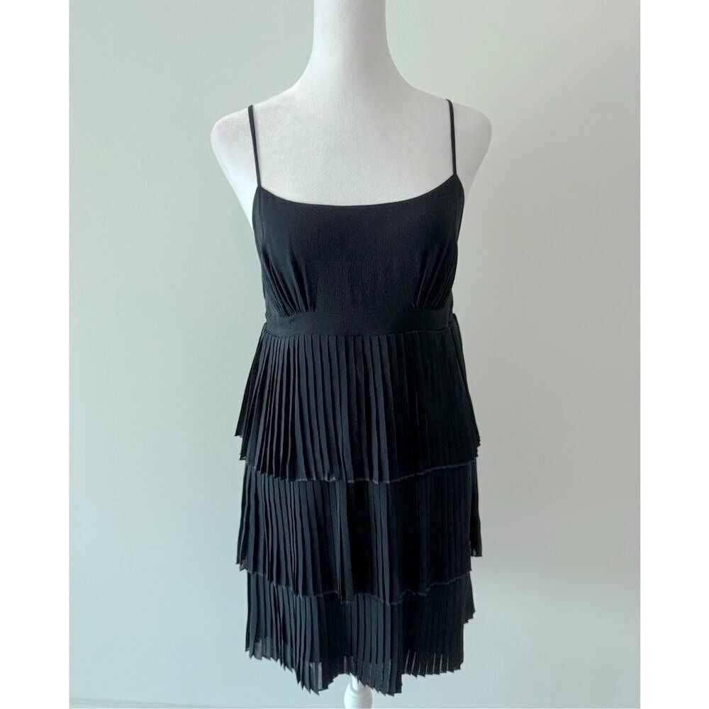 Susanna Monaco Silk Navy Blue Pleated Tiered Swing Baby Doll Dress - XS